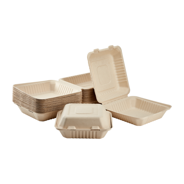Karat Earth KE-BHC88-1C 8 x 8 Bagasse Hinged Clamshell Container Pack of 200 