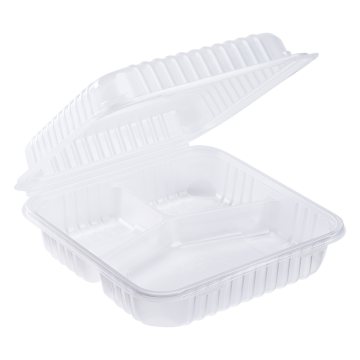 Karat 9" x 9" PP Plastic Hinged Containers, 3 Compartment - 200 ct