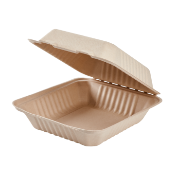 Karat Earth 8''x8'' PFAS Free Compostable Bagasse Hinged Containers, Natural - 200 ct