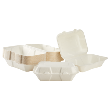 Karat Earth 9''x6'' PFAS Free Compostable Bagasse Hinged Containers - 200 ct