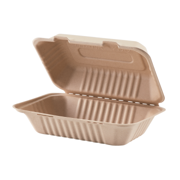 Karat Earth 9'' x 6'' Bagasse Hinged Containers, Natural - 200 ct