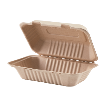 Karat Earth 9''x6'' PFAS Free Compostable Bagasse Hinged Containers, Natural - 200 ct