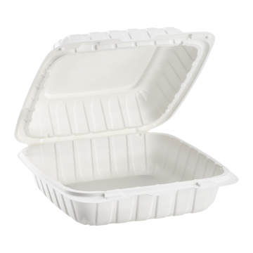 Karat Earth 8" x 8" Mineral Filled PP Hinged Container, 1 compartment - White