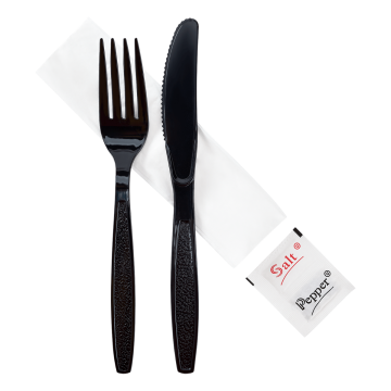 Karat PS Heavy-Weight Cutlery Kits (Knife, Fork, 1-ply Napkin, Salt, Pepper) - 250 ct