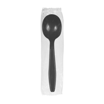 Karat PP Plastic Heavy Weight Soup Spoons - Black - Wrapped - 1,000 ct