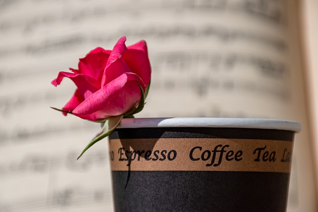 rose espresso coffee drink in paper cup 